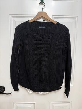 Tommy Hilfiger Black Cable-Knit Crewneck Sweater